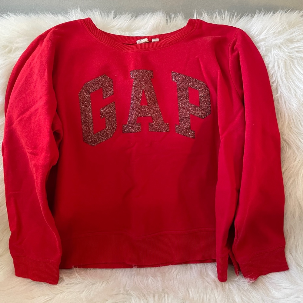 GAP Women’s Large Sweatshirt Glitter Logo - Red
